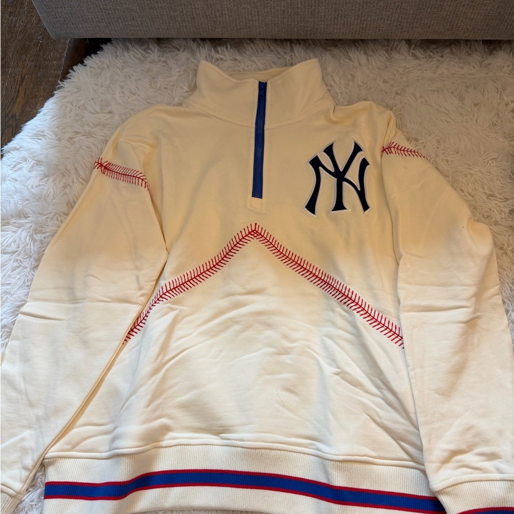 Cream Half-Zip Baseball-Stitch Pullover Sweater